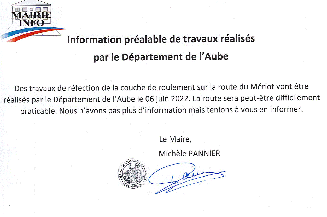 Infos travaux 18 05 2022