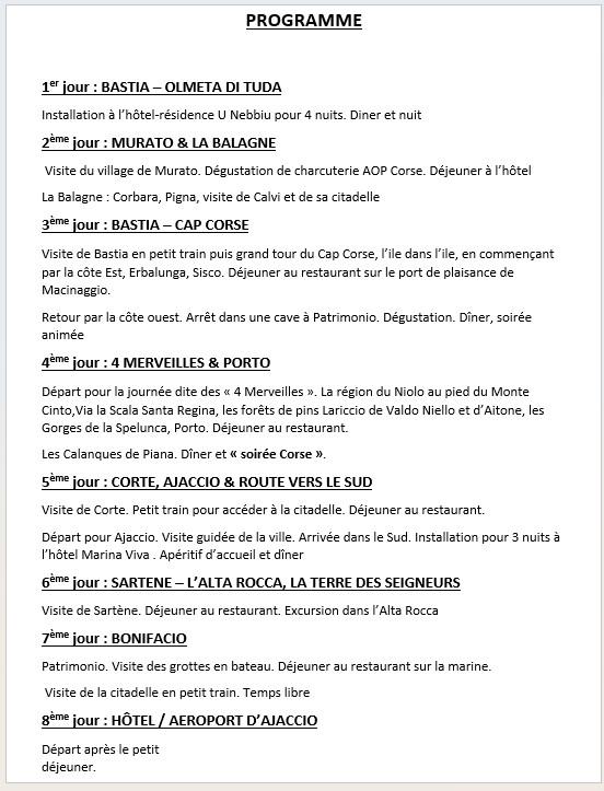 Programme corse 2023